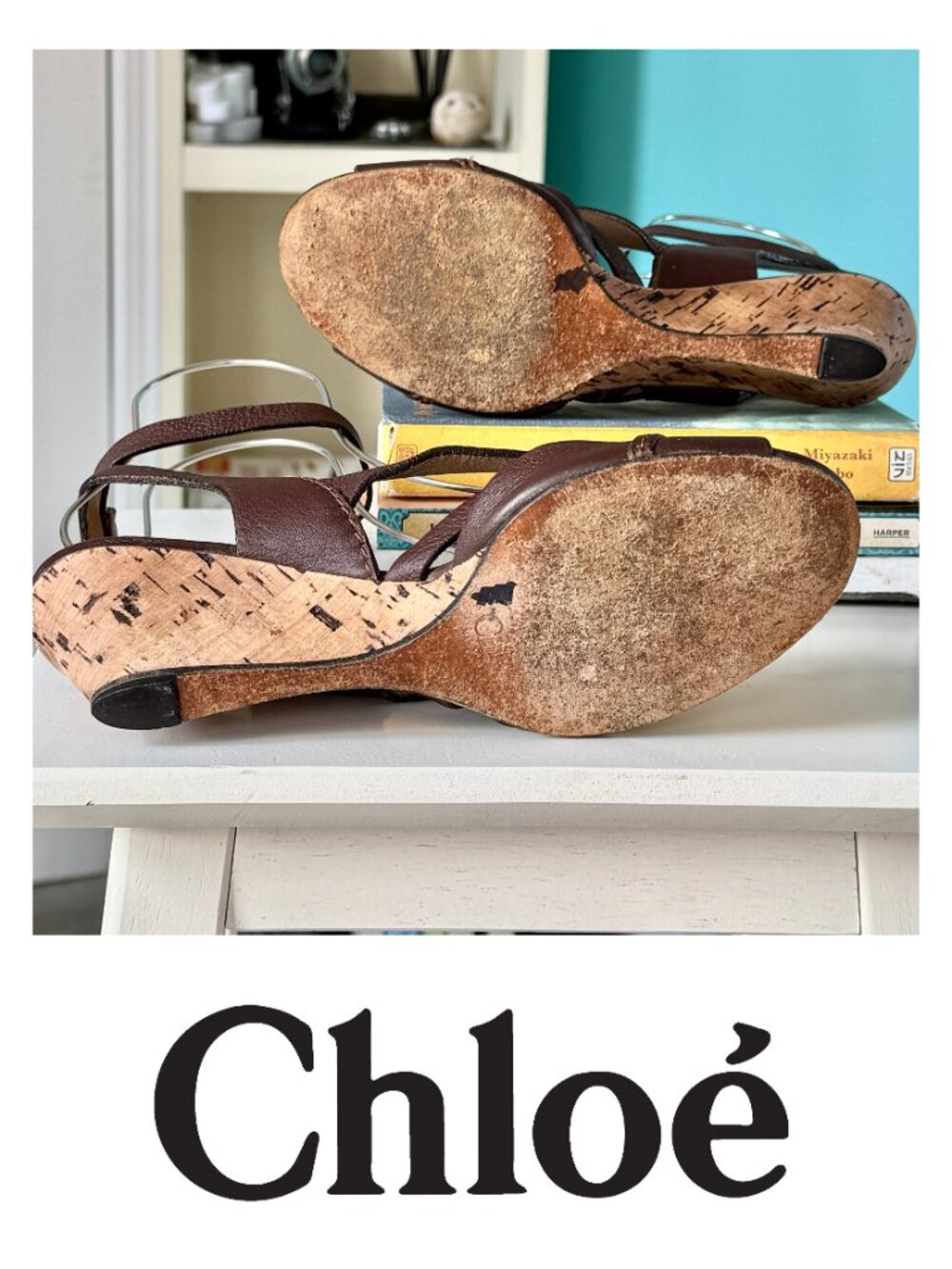 Chloe Strappy Leather Cork Wedge Slingback Sandals (6.5 US / EU 37.5) - Picture 7 of 10